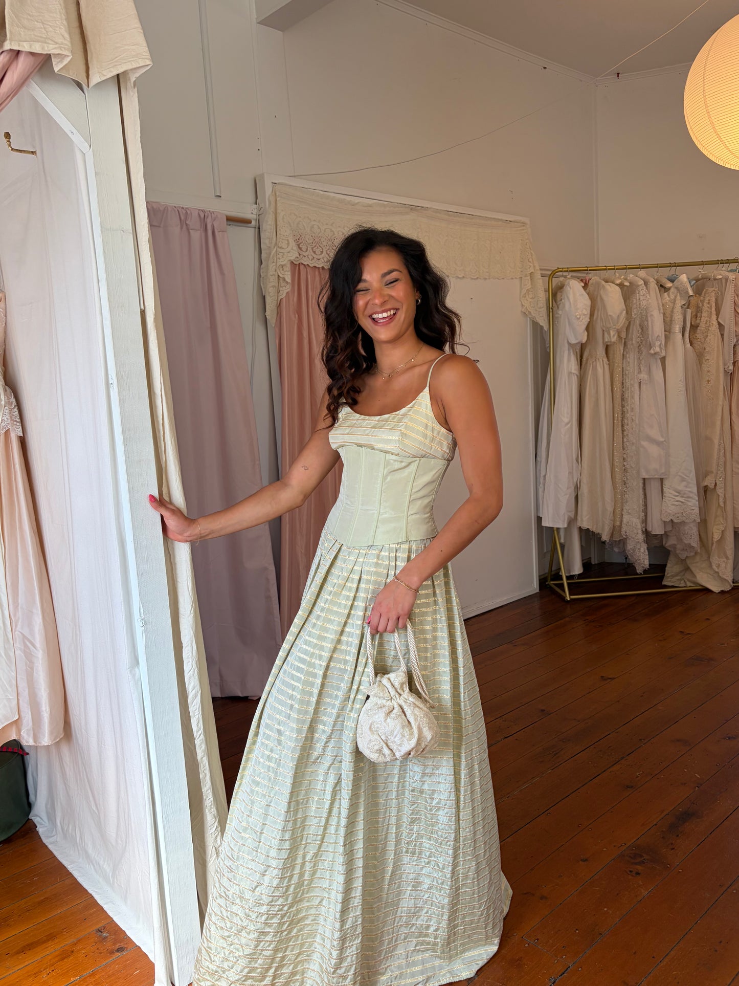 Vintage 80s taffeta striped corset gown