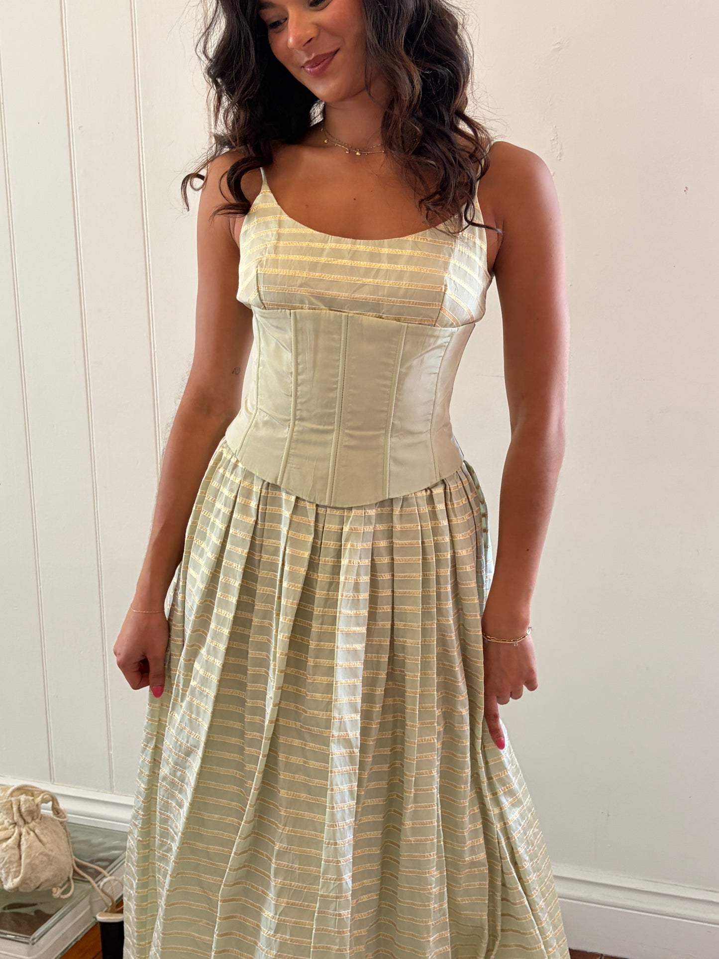 Vintage 80s taffeta striped corset gown