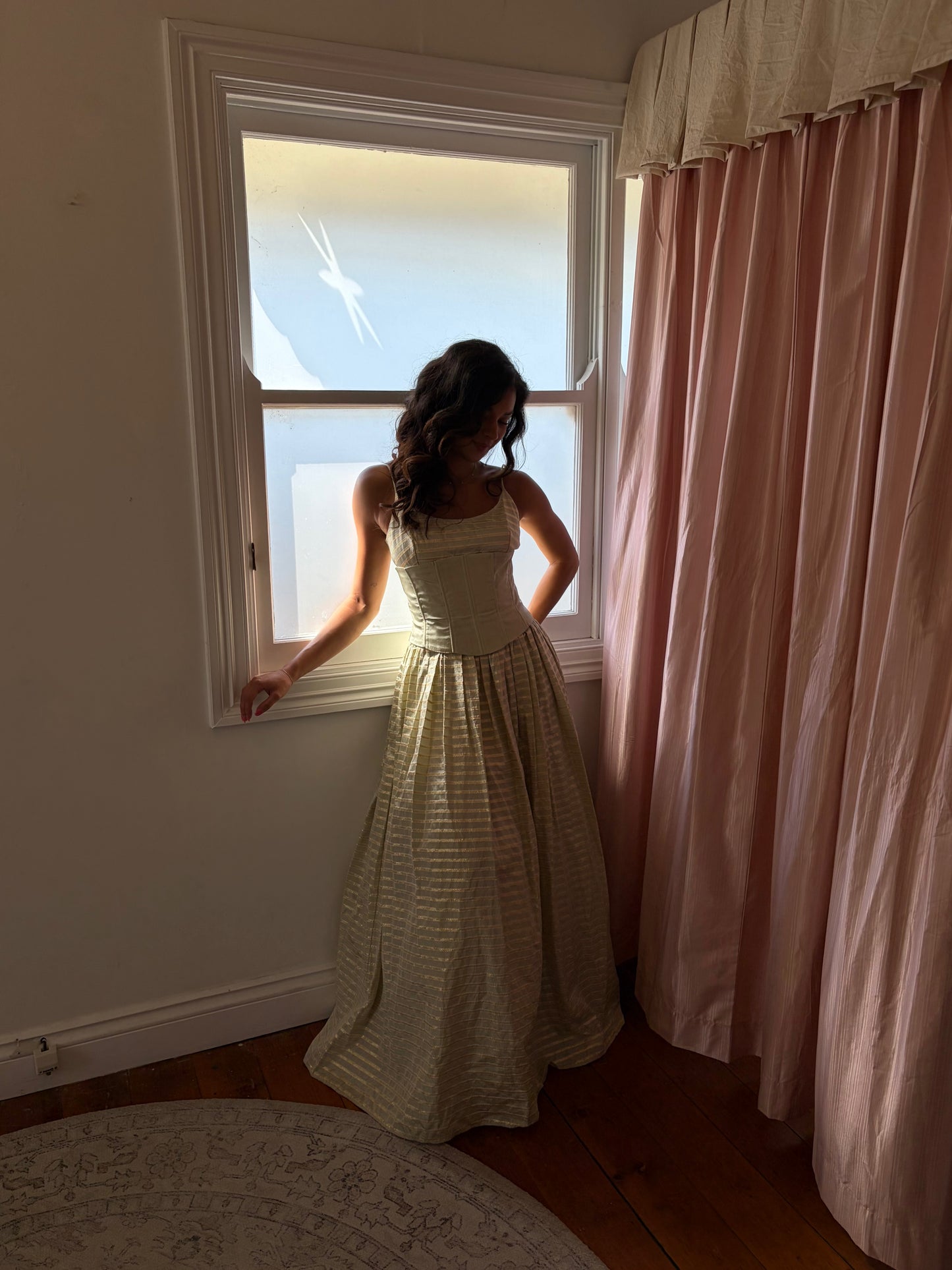 Vintage 80s taffeta striped corset gown