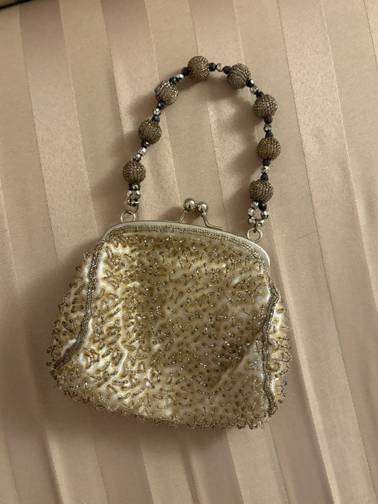 Vintage 00s silver beaded evening bag