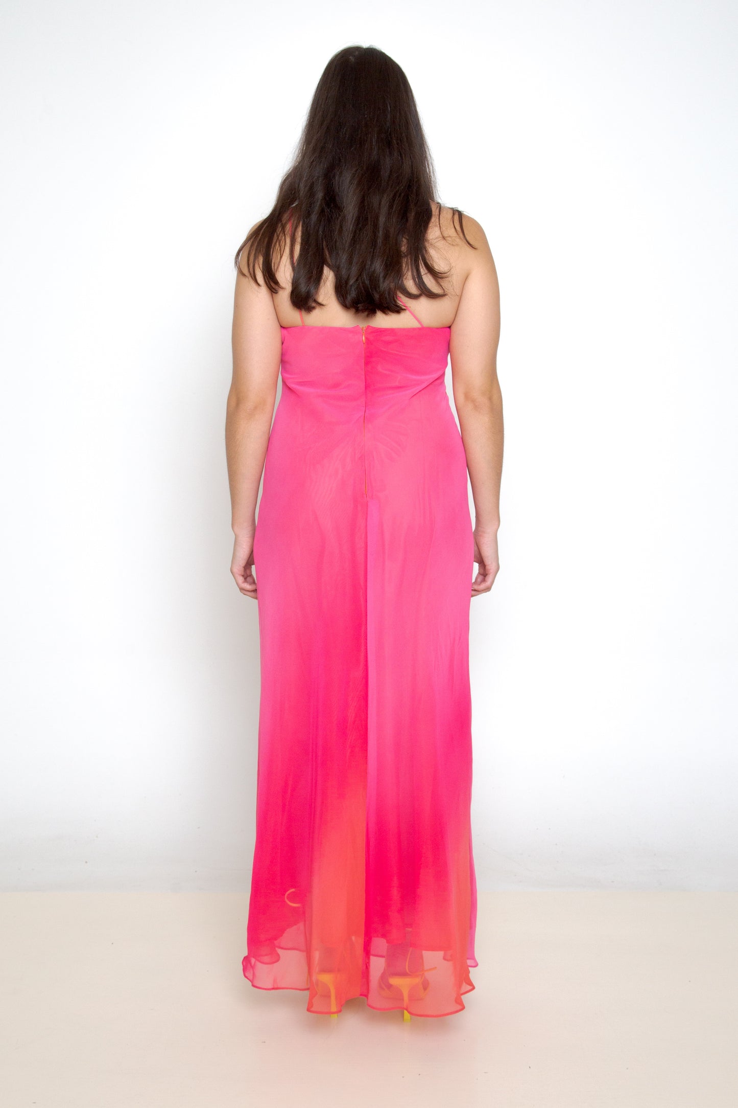 Vintage 90s pink orange one shoulder formal dress