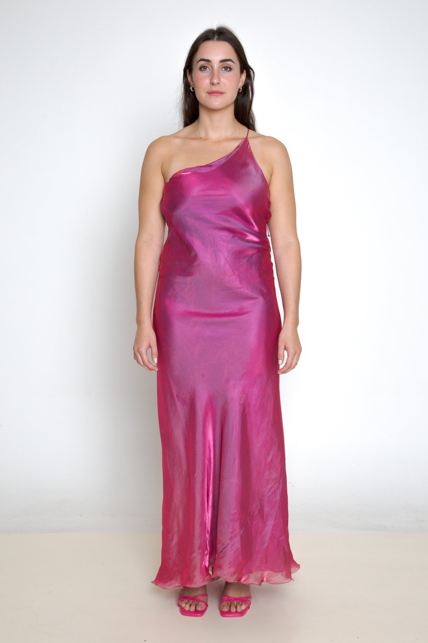 Vintage 90s plum one shoulder open back evening gown