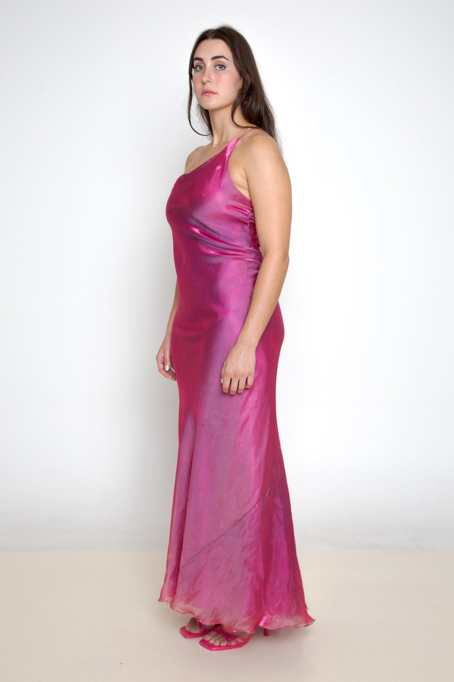 Vintage 90s plum one shoulder open back evening gown