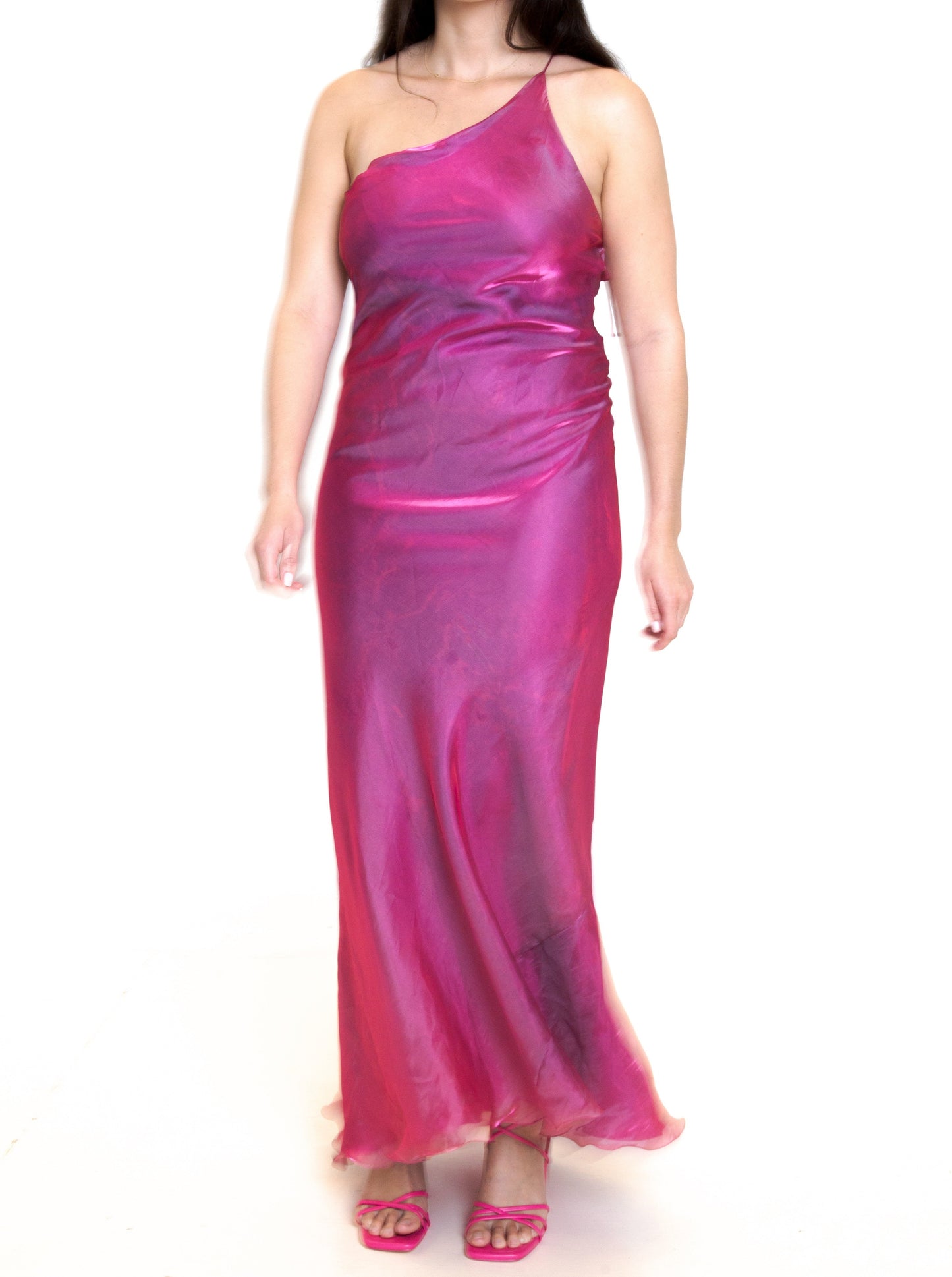Vintage 90s plum one shoulder open back evening gown