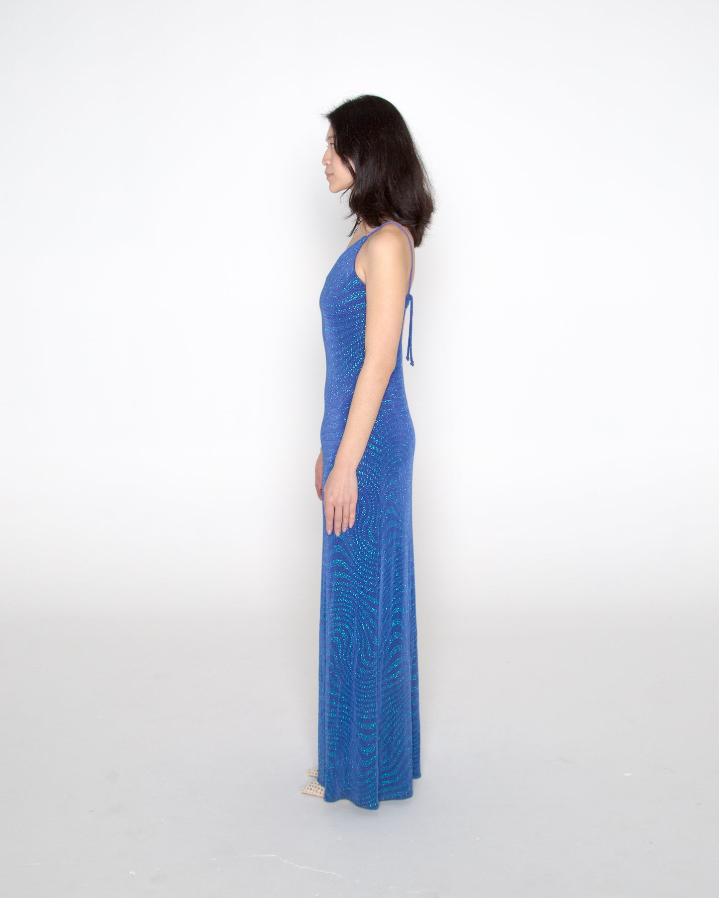 Josie Dress - Vintage 90s blue shimmery one shoulder gown