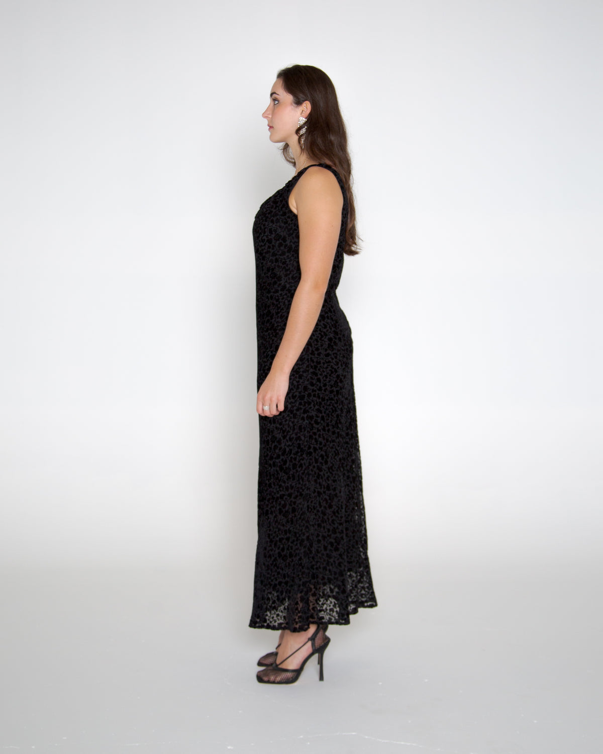 Vintage 90s black silk velvet burnout maxi dress