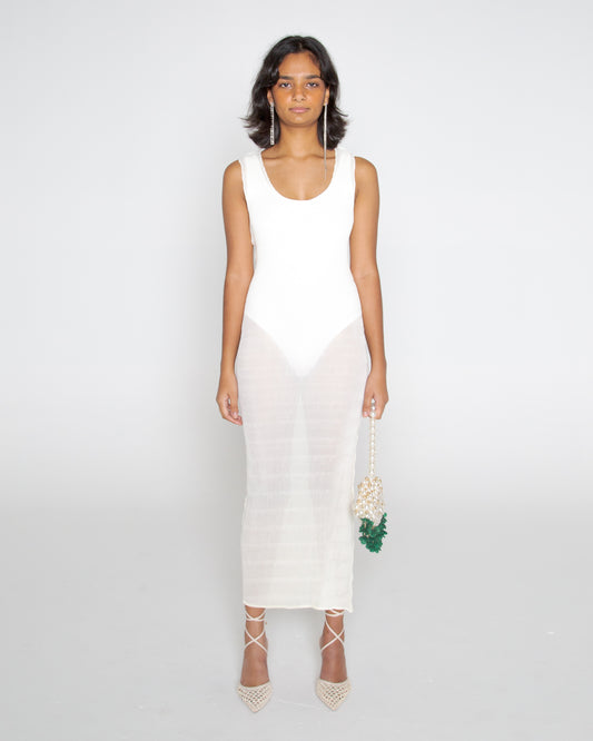 Vintage Y2K Cream perma pleated sheer midi dress